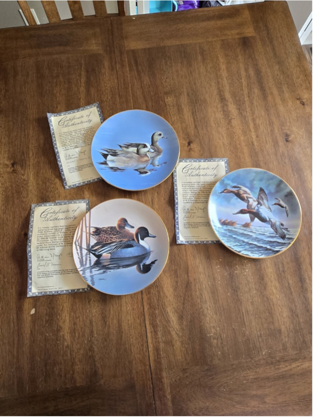 W.S. George Federal Duck Stamp Collector Plates Lot 3 With COA Wigeons Pintails